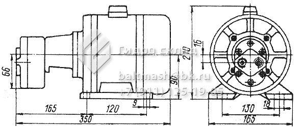 Рис. 5. Габаритные и присоединительные размеры насосных агрегатов БГ11-1 с двигателем серии ДПТ 21-4 или АОЛ 21-4